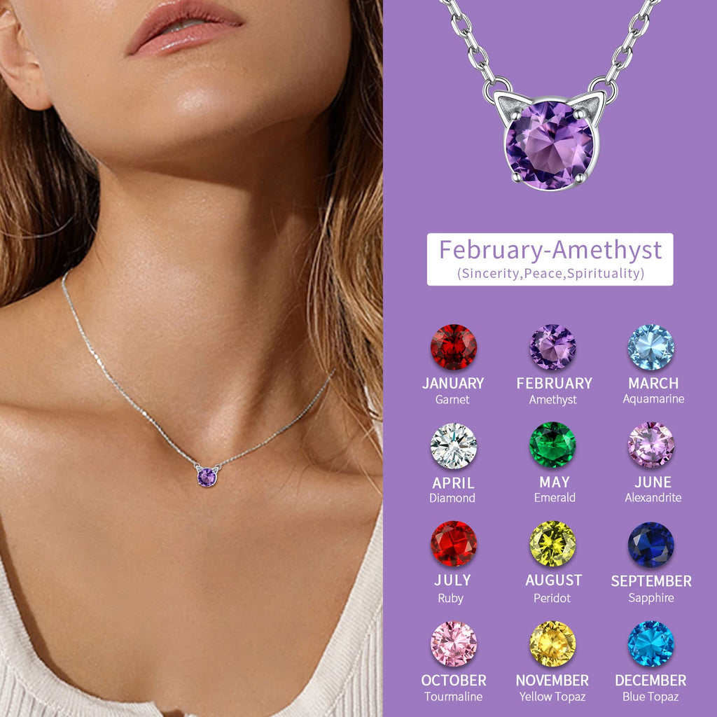 Cat Birthstone Earrings for Women 925 Sterling Silver Hypoallergenic Cat Memorial Gifts Lovers Jewelry Valentines Day Birthday Gifts for Sister Mom Wife